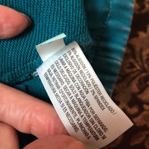 High rise distressed joggers. Blue-green. Teal color.loose fit - Picture 9 of 11